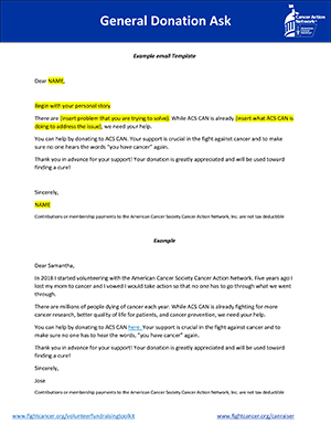 General ACS CAN Donation Ask Email Template