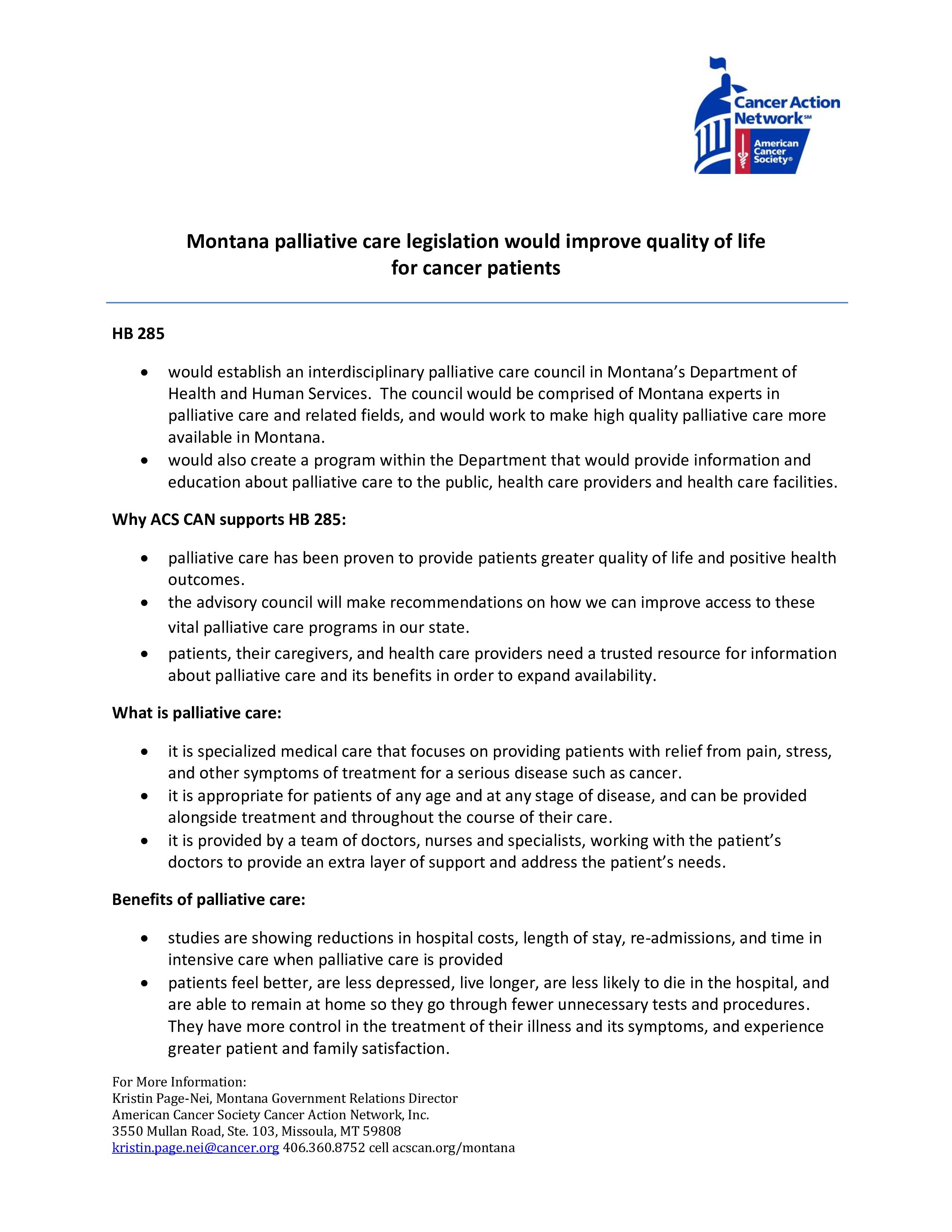 Montana Palliative Care Improvement Act 2017