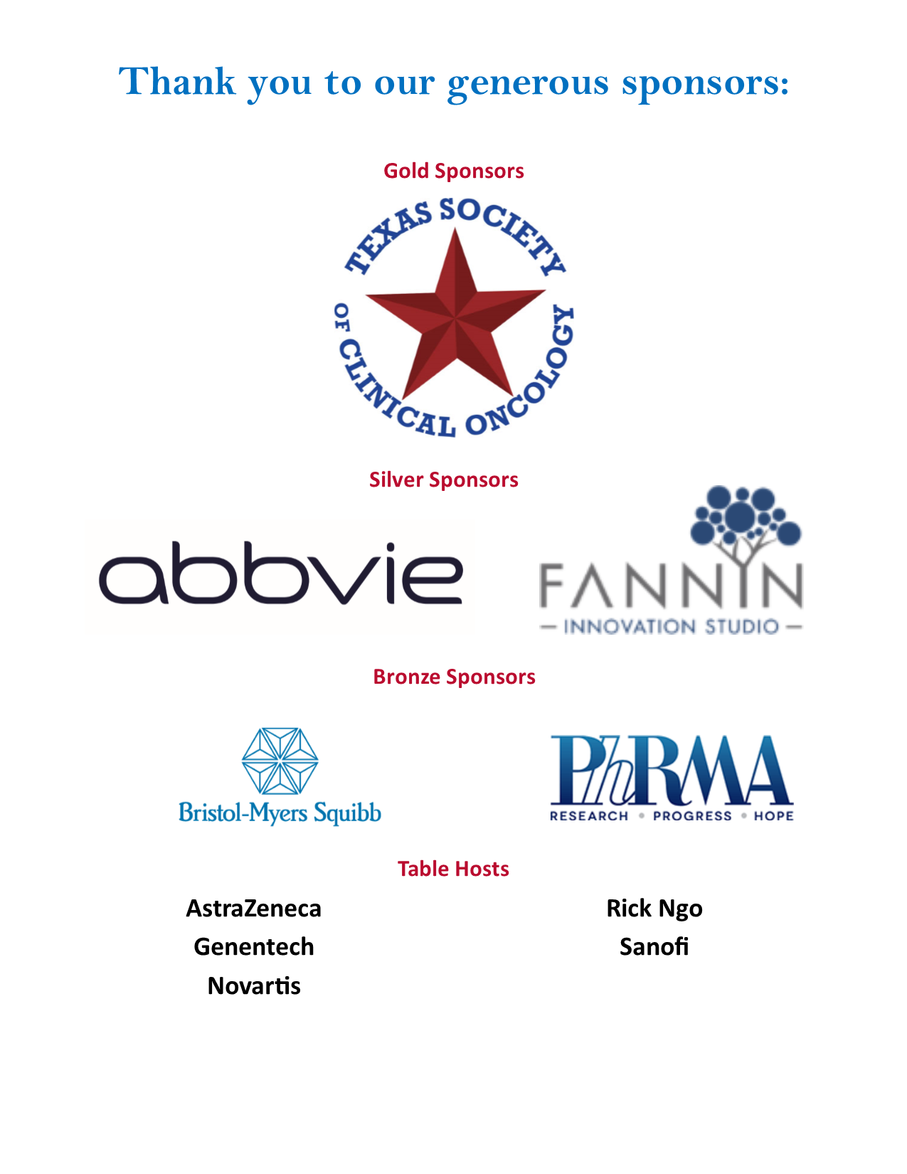 event sponsors Texas Research Breakfast sponsors 2019