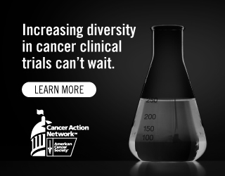 An ad with a beaker and a message that reads: "Increasing diversity in clinical trials can't wait."