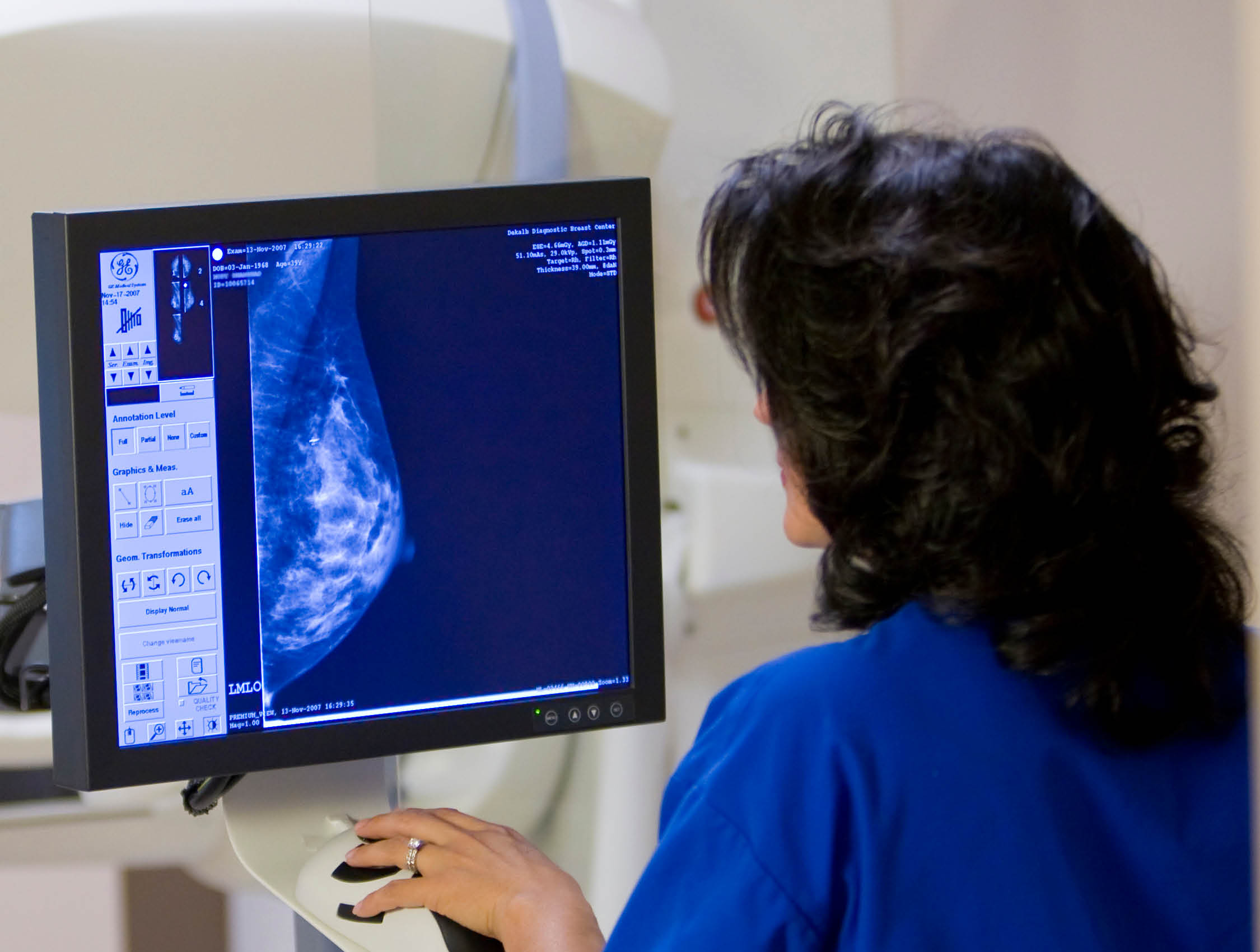 Woman getting a mammogram