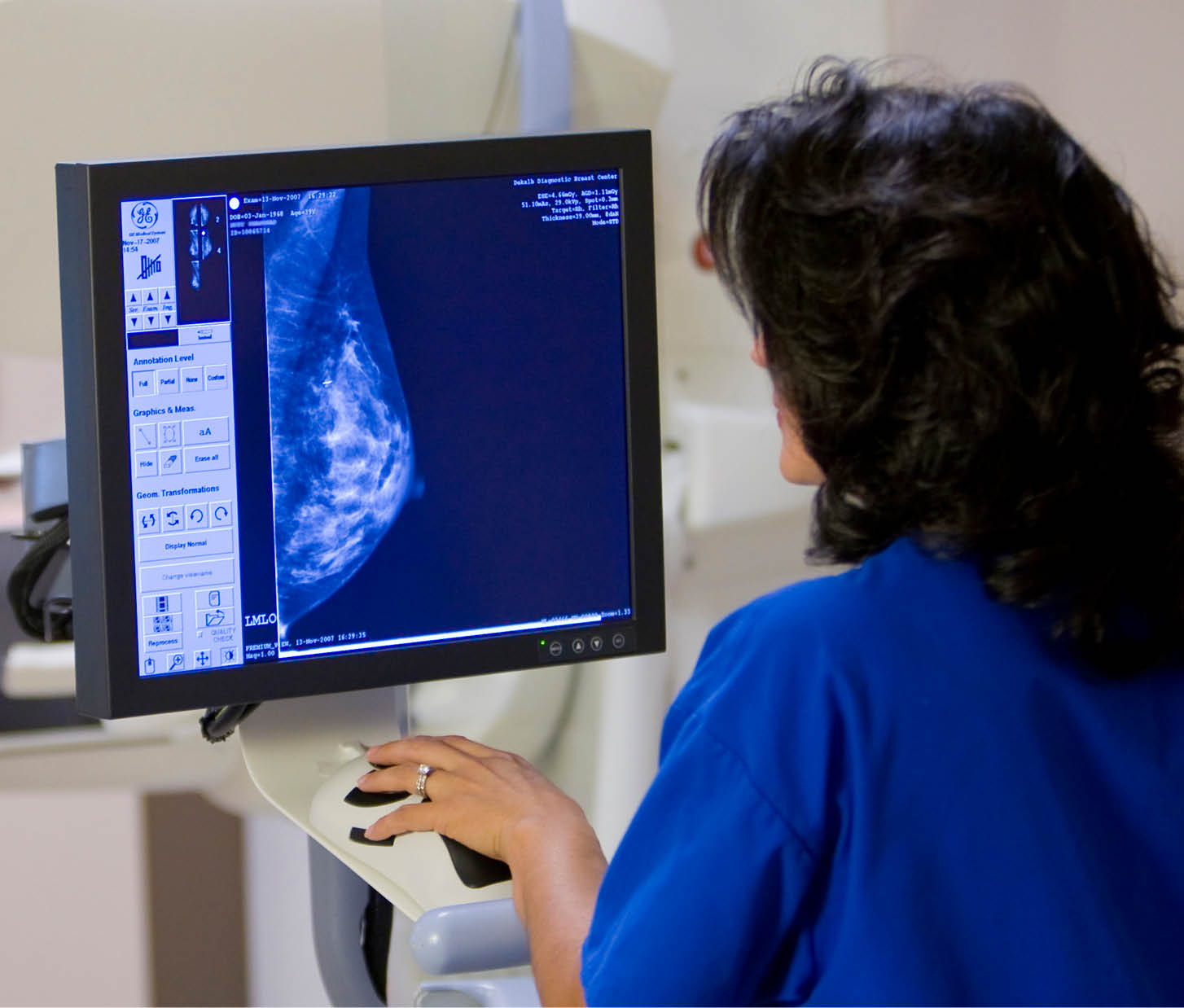 Woman getting a mammogram