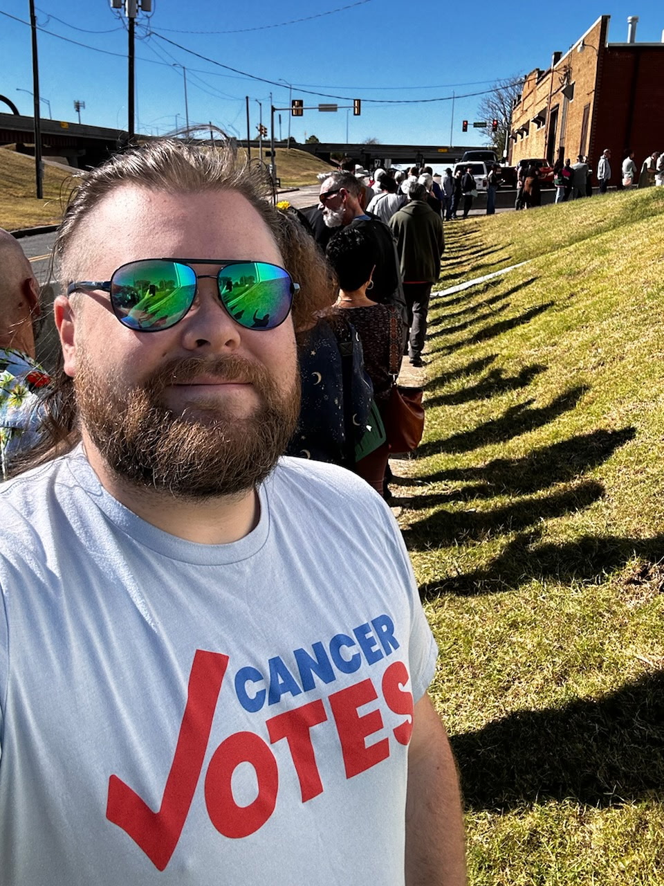 Caleb repping Cancer Votes 