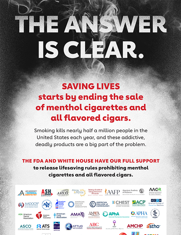 Saving lives starts by ending the sale of menthol cigarettes and all flavored cigars