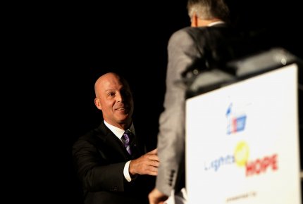 Celgene CEO Mark Alles speaks at the ceremony. 