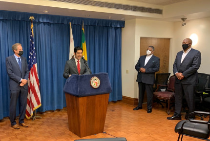 ACS CAN Government Relations Director Primo Castro speaks during a news conference to urge the L.A. City Council to end the sale of all flavored tobacco products.