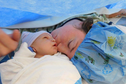 Leah McCleary with newborn baby