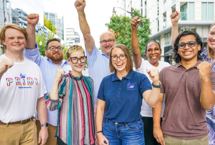 Volunteers cheering
