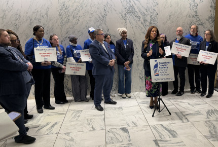 Assemblymember Pamela Hunter speaks during press conference