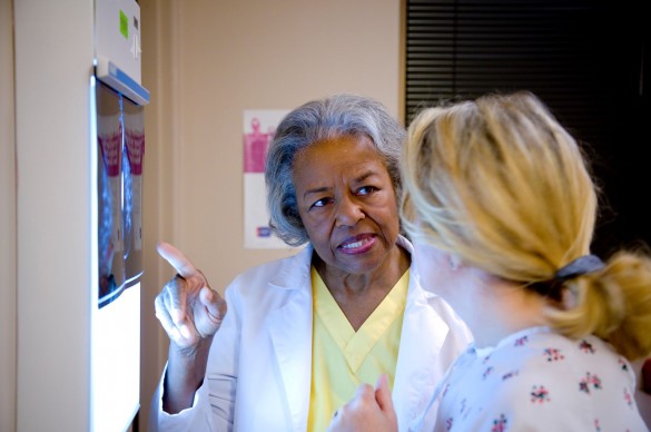 Doctor and patient discussing mammogram results. © Chris Hamilton 2007