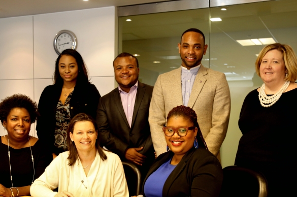 Photo of National Black Justice Coalition Staff and ACS CAN staff signing partnership papers.