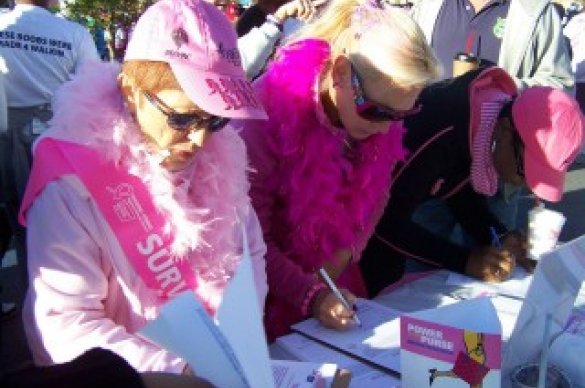 Volunteers wearing pink