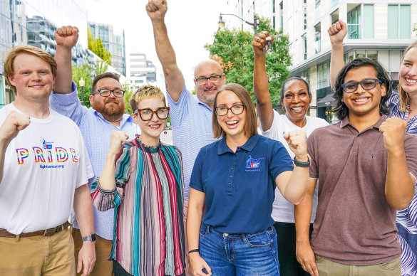 Volunteers cheering