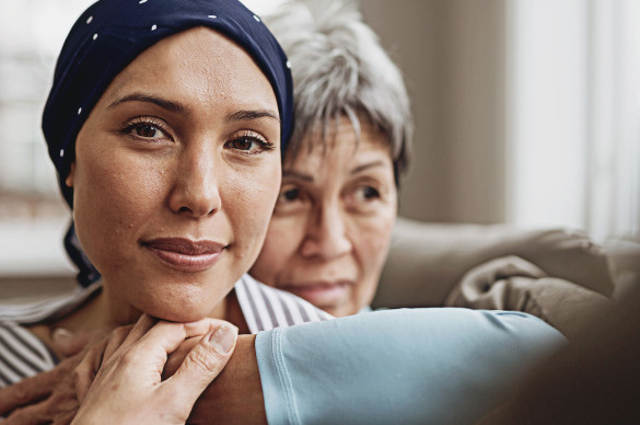 Woman with headscarf with her mother