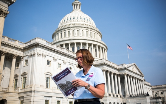 Photo of a volunteer preparing for a meeting at the United States Capitol while participating in the annual Leadership Summit and Lobby Day event in Washington, D.C.