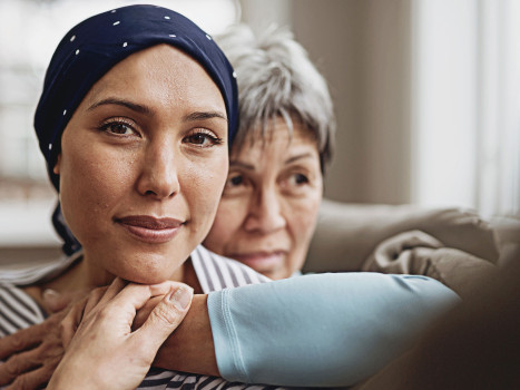 Woman with headscarf with her mother