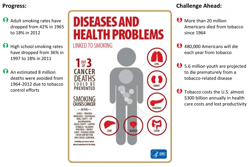Image of Progress and Challenges ahead from ACS CAN Fact Sheet: Just the Facts: New Surgeon General’s Report on the Health Consequences of Smoking