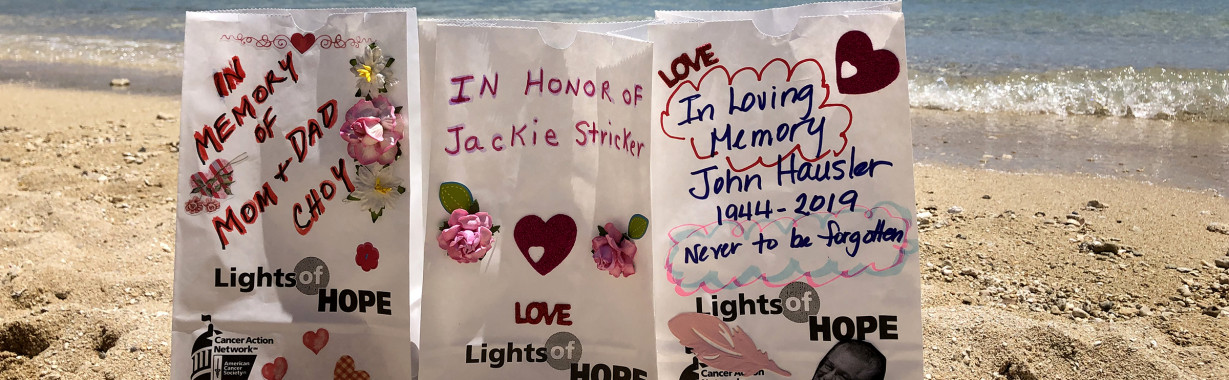 Lights of Hope displayed on a beach