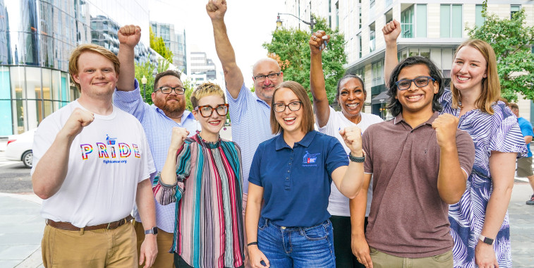 Volunteers cheering